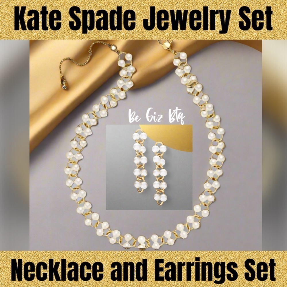 Kate Spade Authentic Vintage White Multi Nouveau Pearls Necklace & Earrings Set